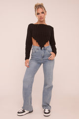 Light Blue Stretch Straight Leg Frayed Hem Jeans - Piper