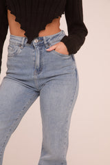 Light Blue Stretch Straight Leg Frayed Hem Jeans - Piper