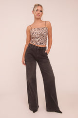 Brown Leopard Print shoulder Strap Crop Top - Nessa