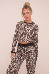 Black Leopard Print Crop Top & Straight Leg Trousers Co-ord Set - Kurt
