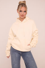 Cream Ruched Sleeve Oversized Hoodie - Lorna