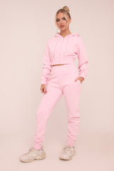 Pink Zip Front Elasticated Detail Loungewear Co-ord Set - Carmel