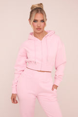 Pink Zip Front Elasticated Detail Loungewear Co-ord Set - Carmel
