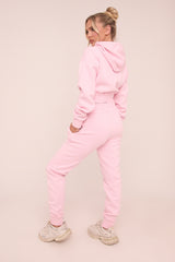 Pink Zip Front Elasticated Detail Loungewear Co-ord Set - Carmel