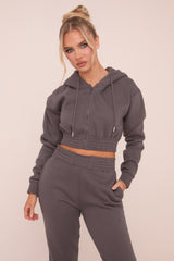 Grey Zip Front Elasticated Detail Loungewear Co-ord Set - Carmel
