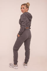 Grey Zip Front Elasticated Detail Loungewear Co-ord Set - Carmel
