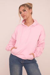 Pink Ruched Sleeve Oversized Hoodie - Lorna