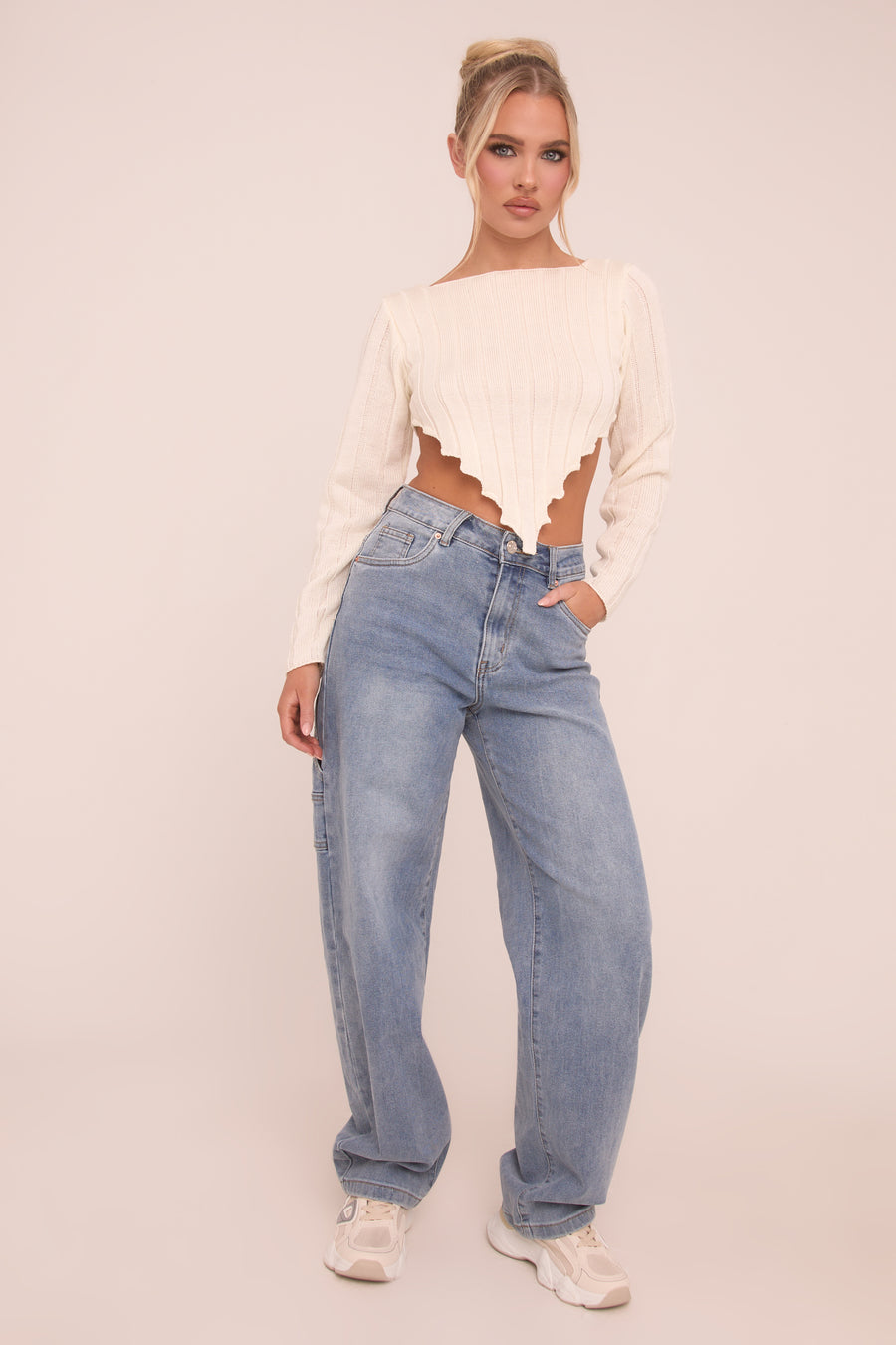 Mid Blue Stretch Wide Balloon Leg Jeans - Addison