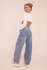 Mid Blue Stretch Wide Balloon Leg Jeans - Addison