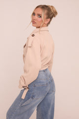 Beige Cropped Belted Trench Coat - Naomi