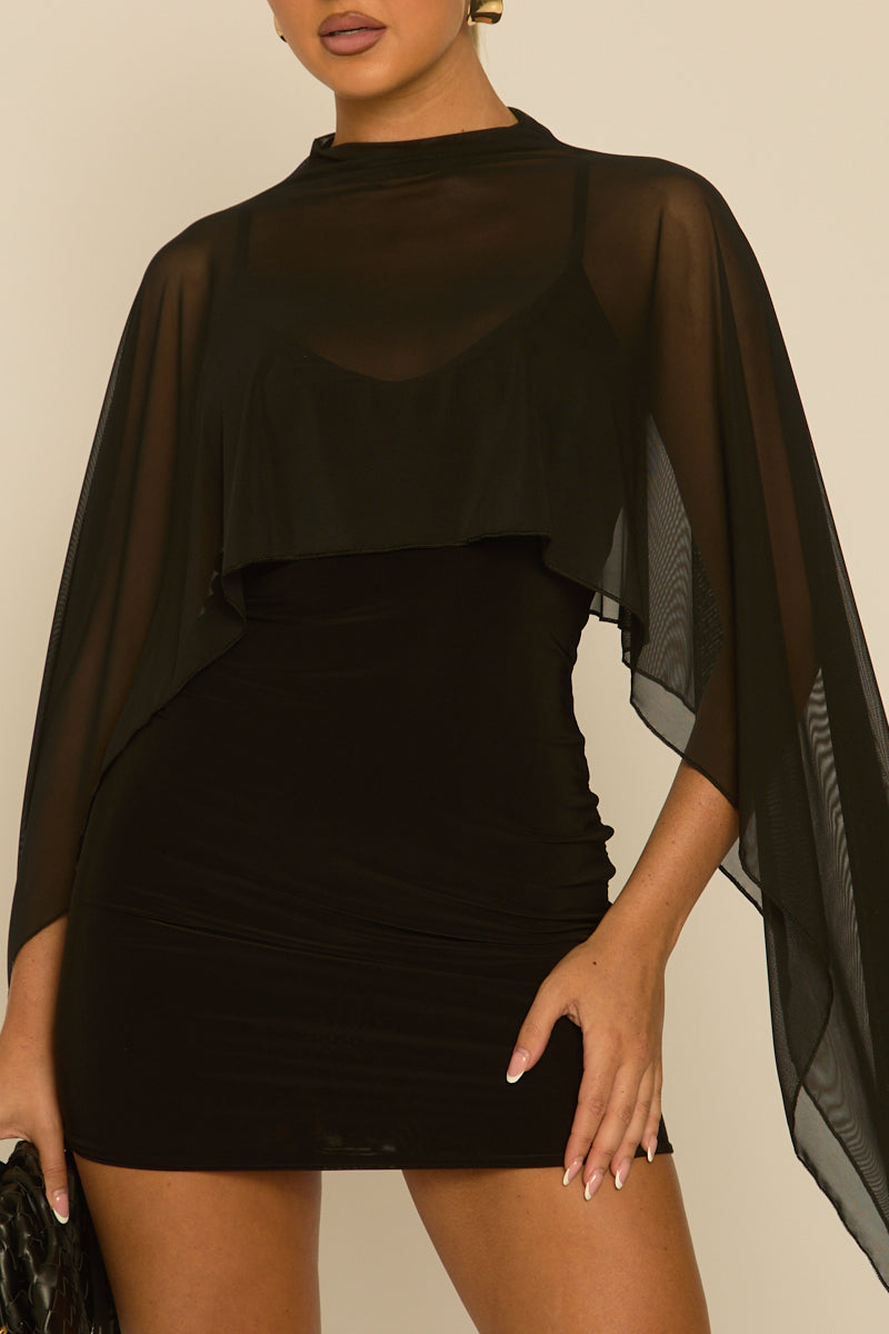 Black Cape Detail Mini Dress - Lorren