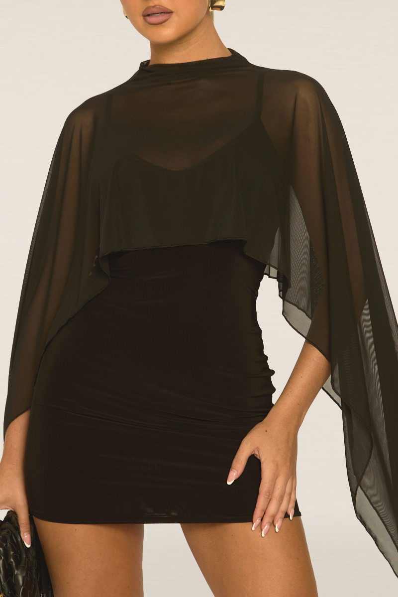 Black Cape Detail Mini Dress - Lorren