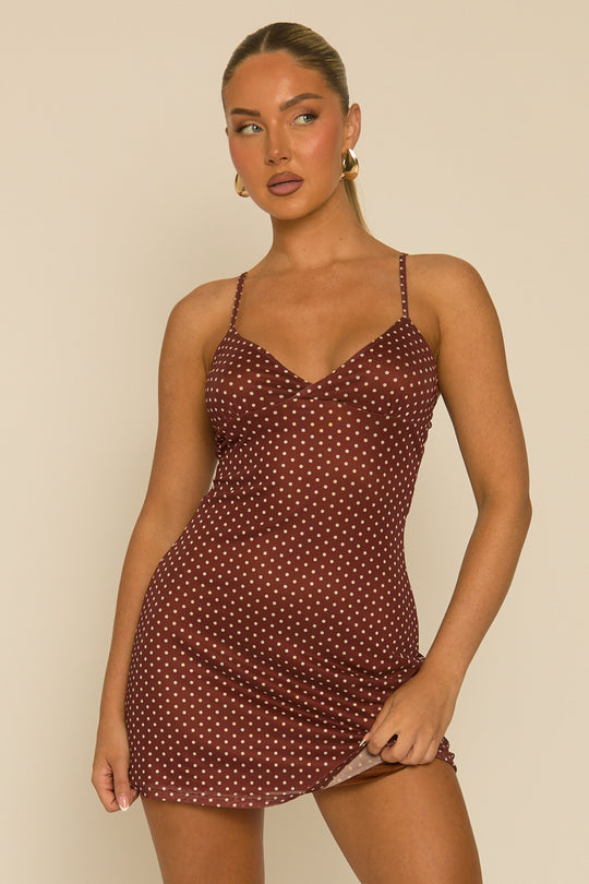 Chocolate Polka Dot Cami Dress - Ollie