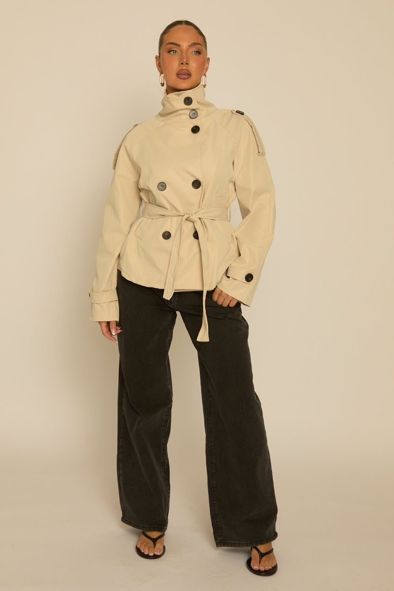Sand Funnel Neck Cropped Trench Coat - Lexis