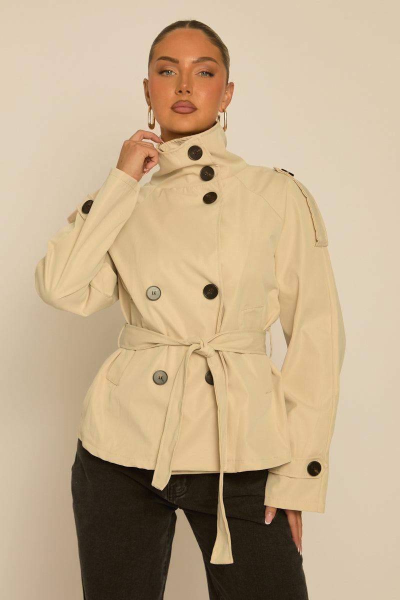 Sand Funnel Neck Cropped Trench Coat - Lexis