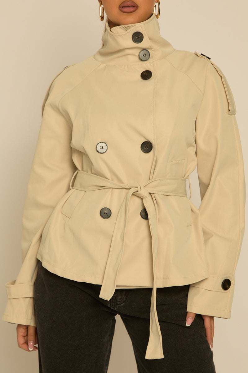 Sand Funnel Neck Cropped Trench Coat - Lexis