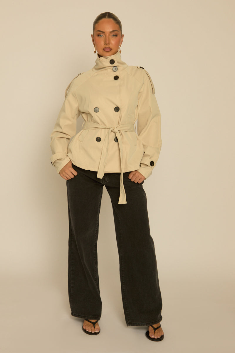 Sand Funnel Neck Cropped Trench Coat - Lexis