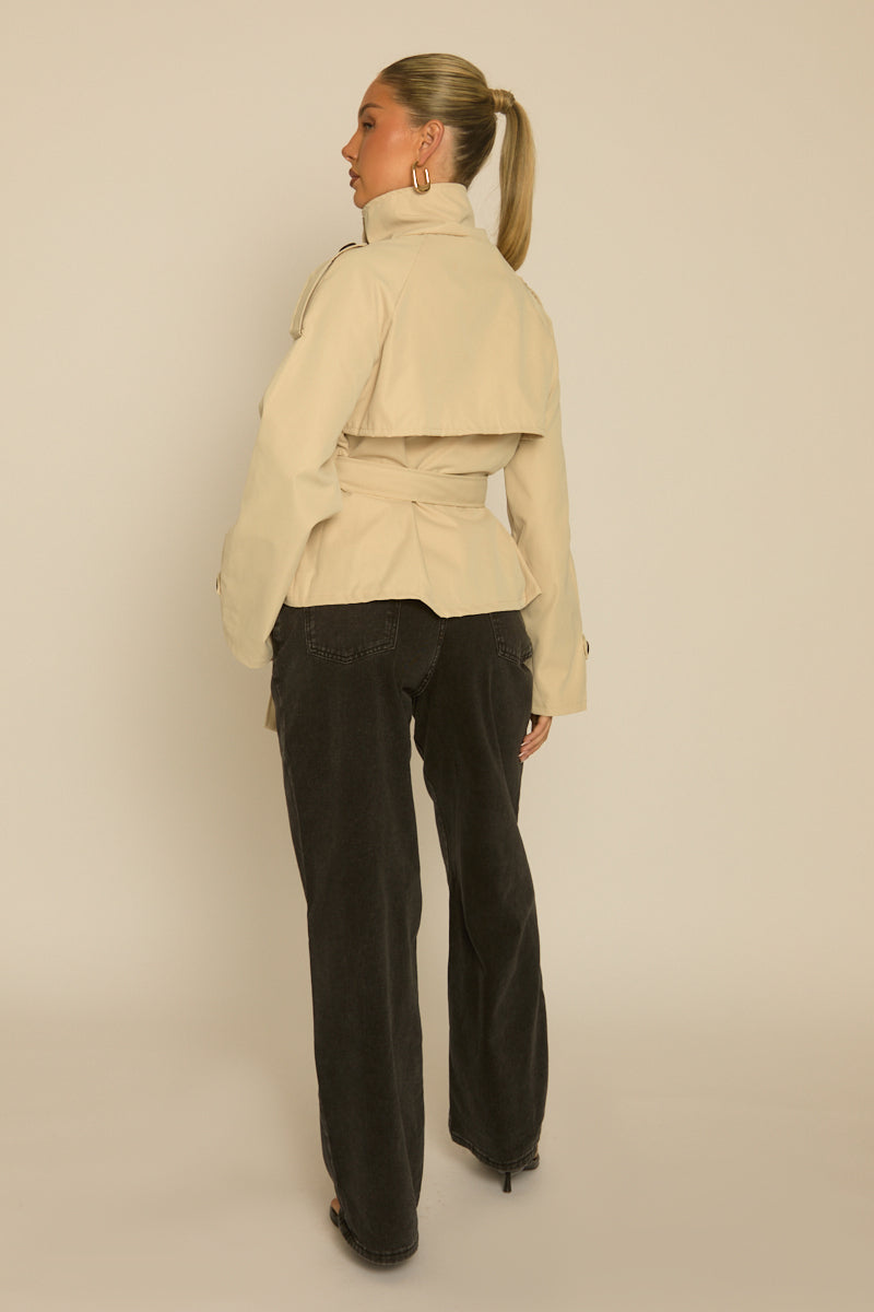 Sand Funnel Neck Cropped Trench Coat - Lexis