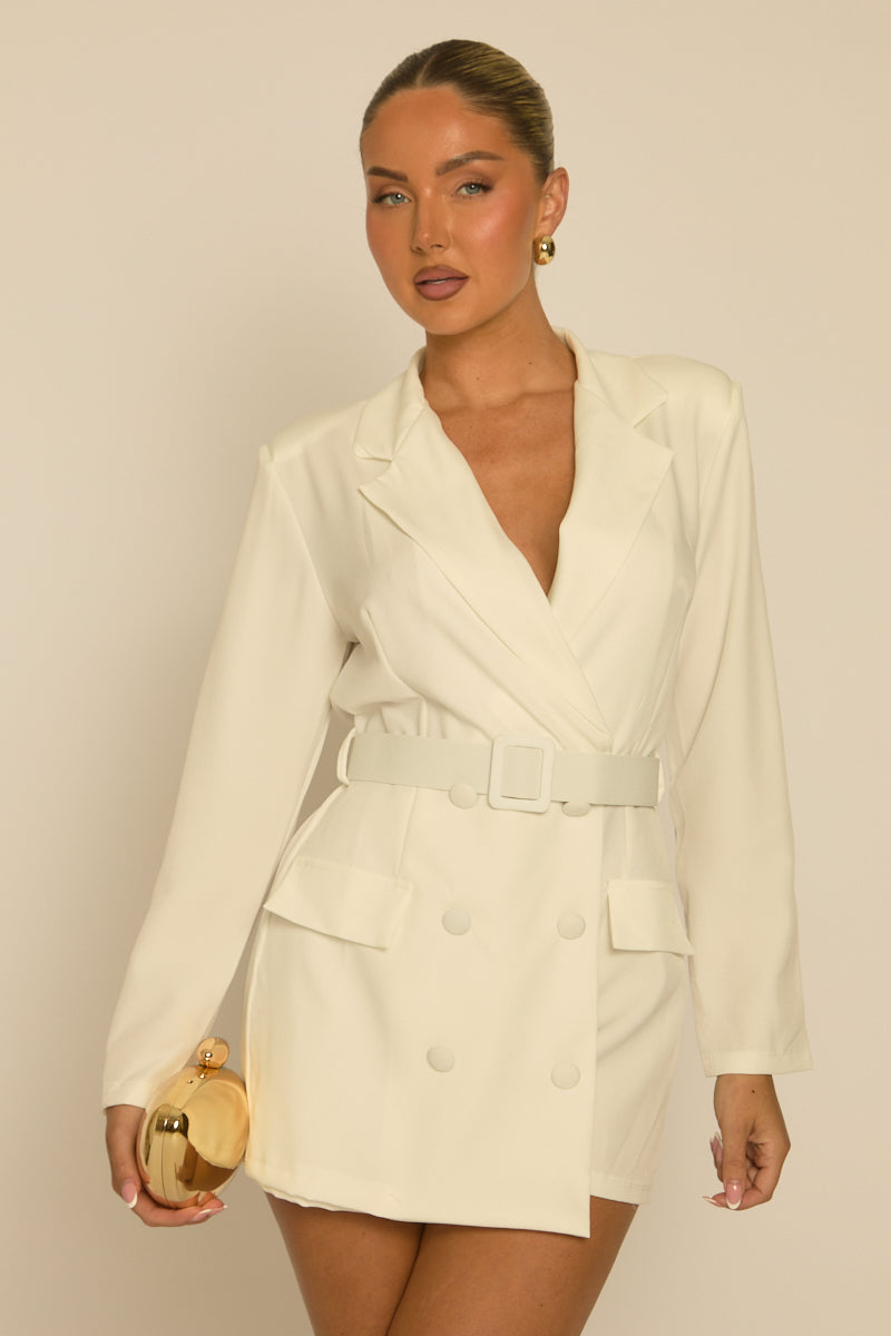 White Tailored Blazer Playsuit - Minzi