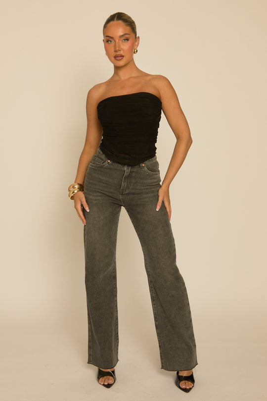 Black Mesh Boned Corset Top - Keyla