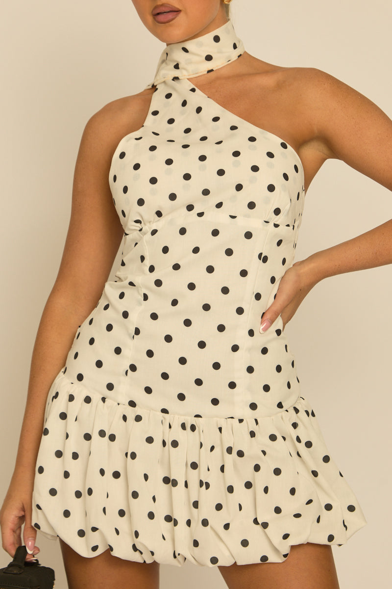 White Polka Dot Scarf Mini Dress - Noah