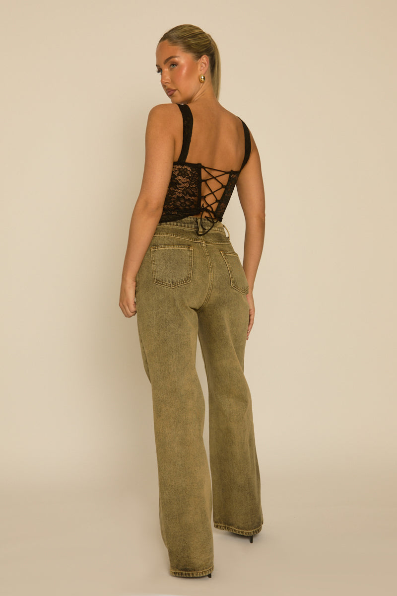 Black Lace Semi Sheer Corset Top - Sharna