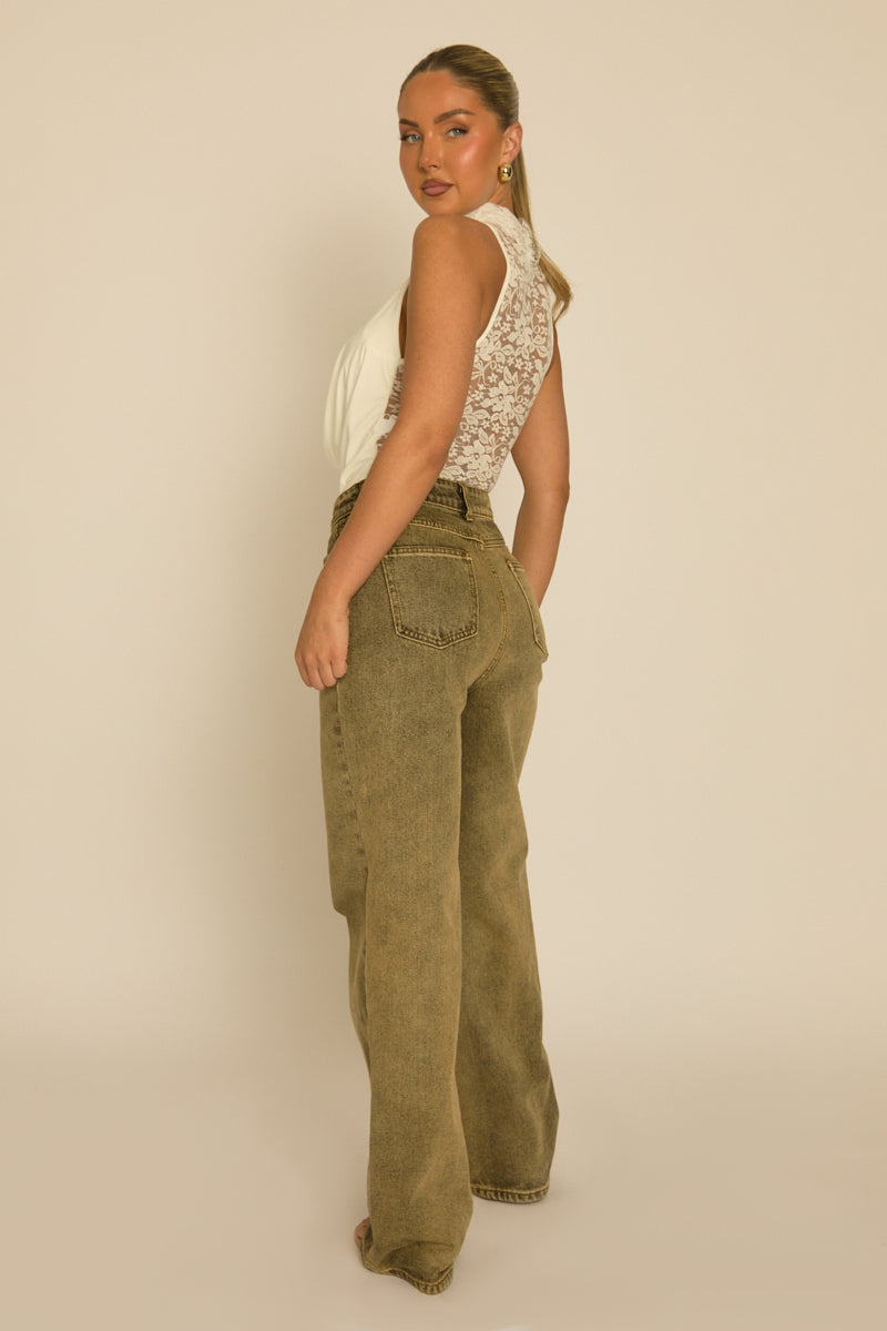 White Lace Drape Front Bodysuit - Aubreen