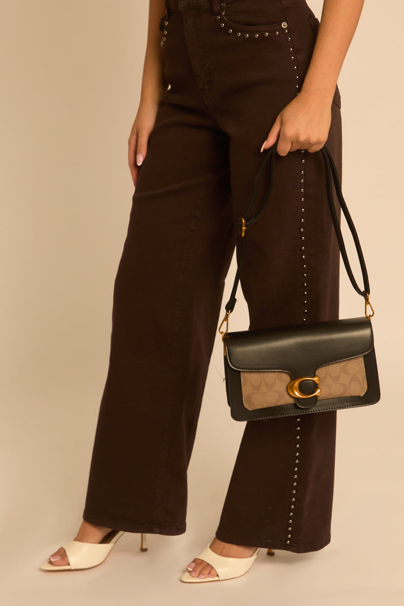 Black Faux Leather Logo Detail Shoulder Bag - Jolie