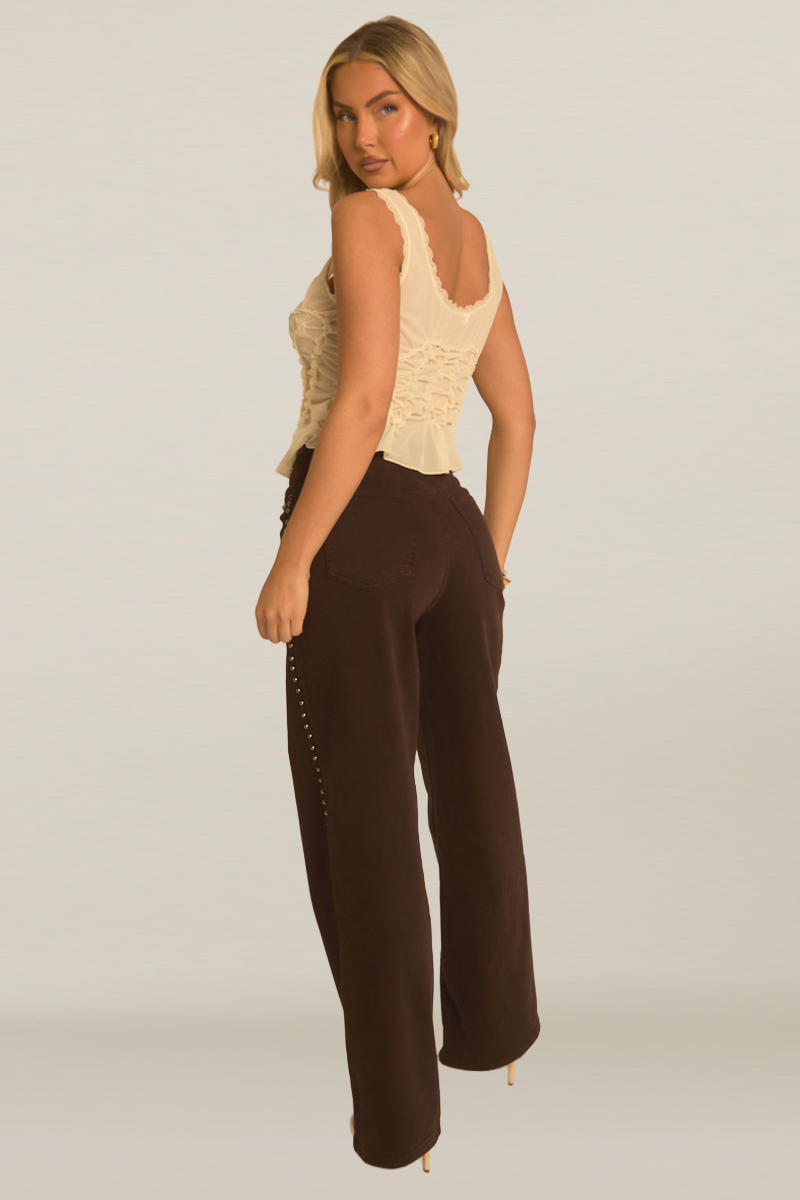 Cream Shirred Tie Front Top - Elara