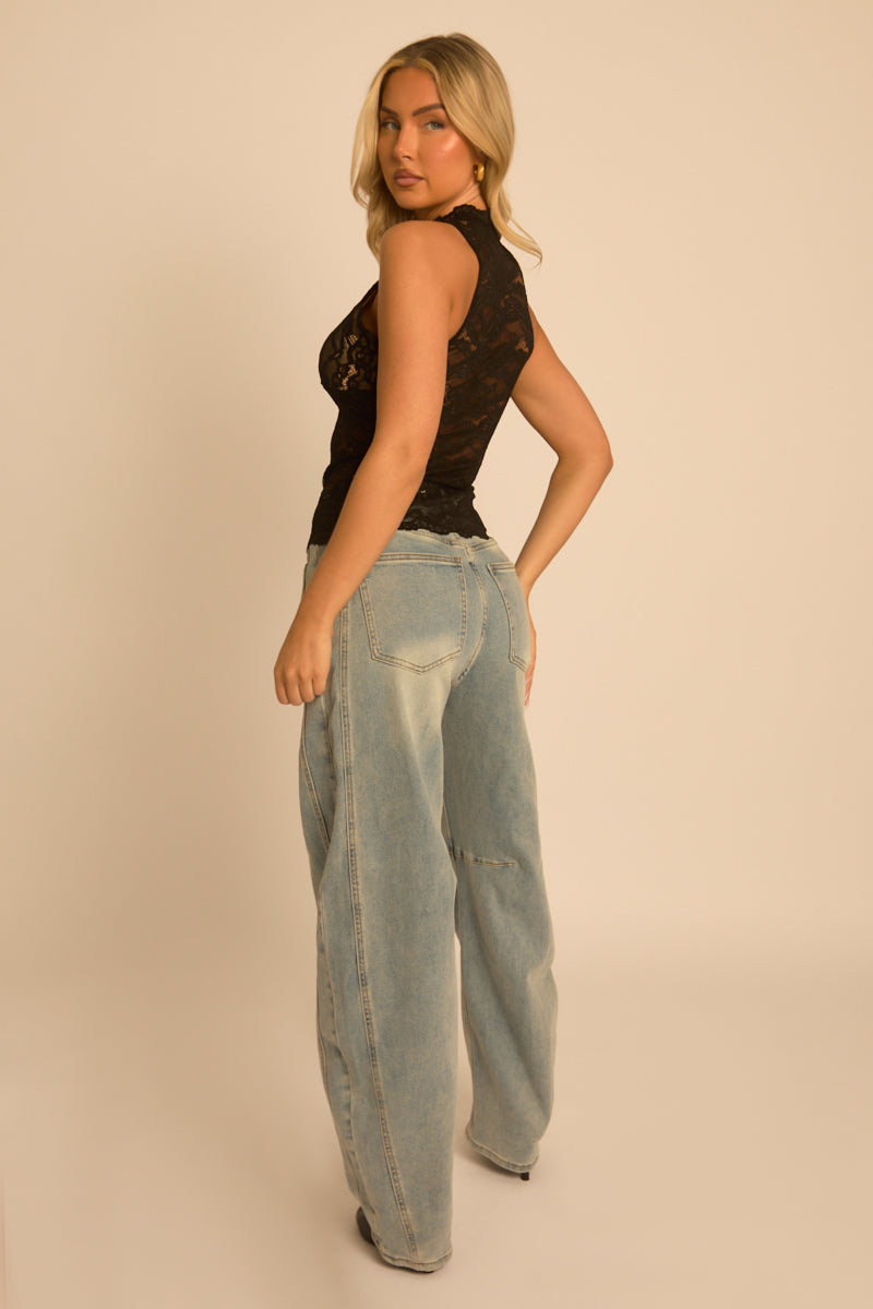 Black Lace Cut Out Top - Everlyn