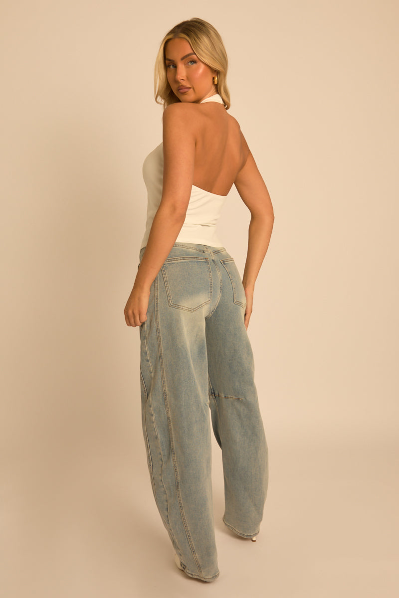 White Halterneck Split Front Top - Rannae