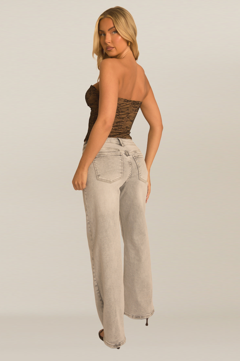 Black Contrast Lace Corset Top - Kelly