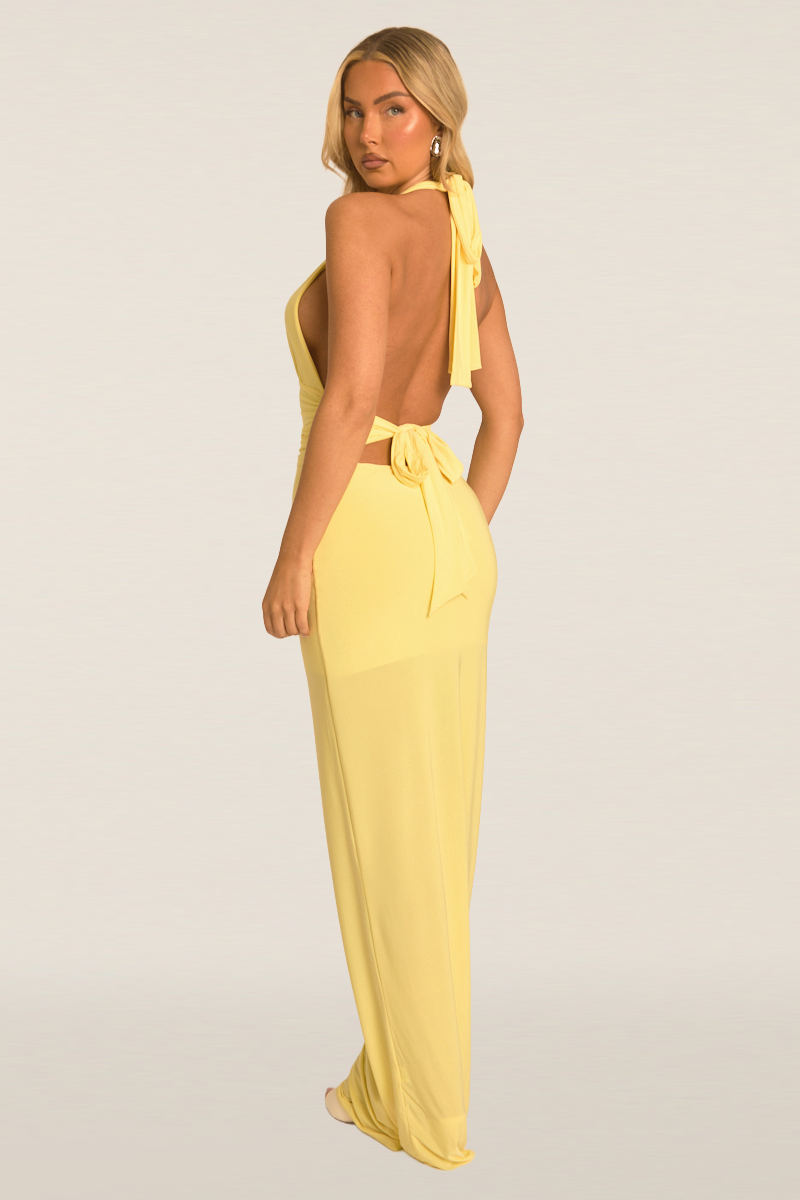 Yellow Halterneck Tie Back Maxi Dress - Amalfie
