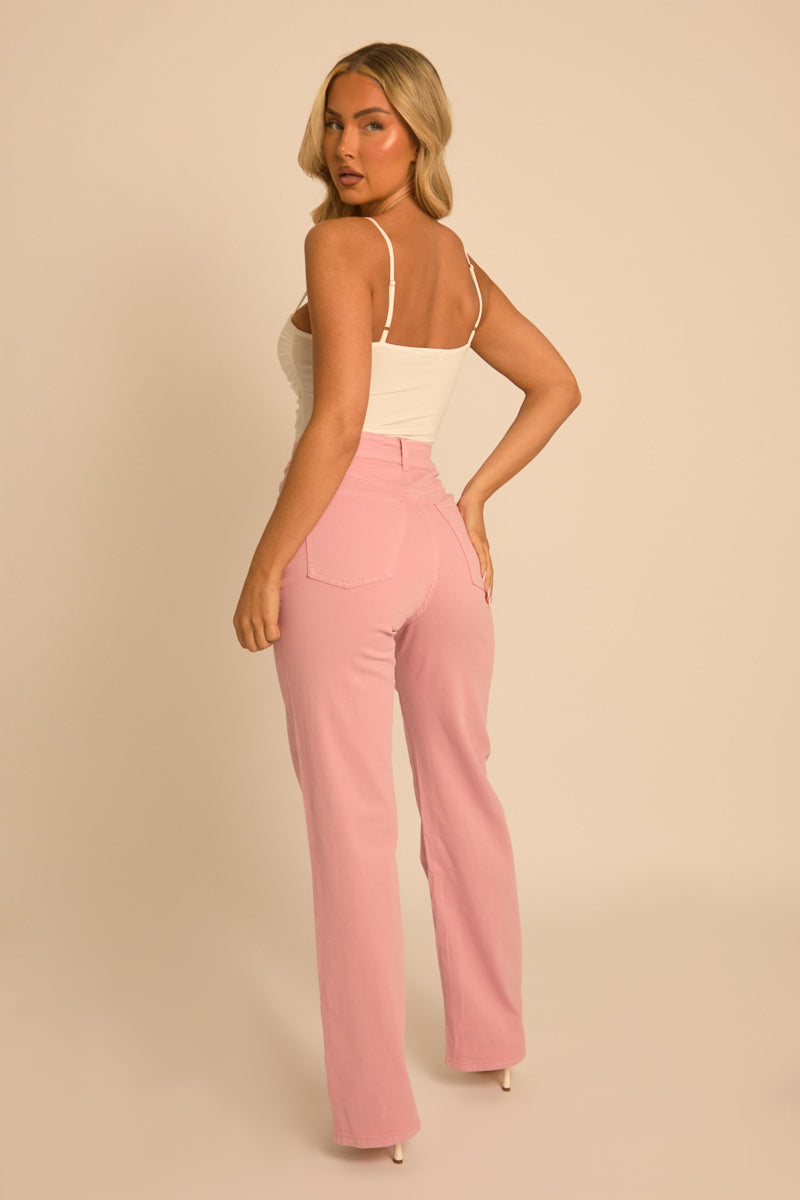 Pink Stretch Denim Wide Leg Jeans - Brayson
