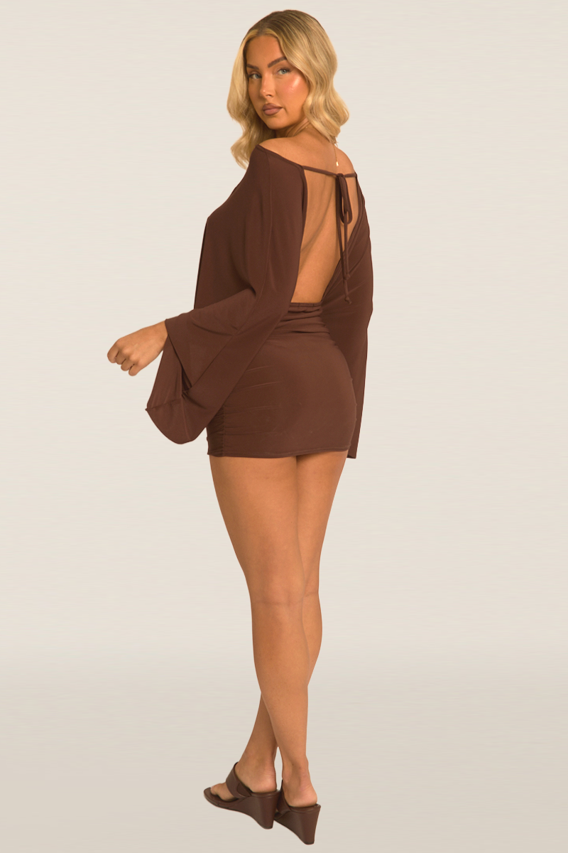 Chocolate Asymmetric Batwing Mini Dress - Neema