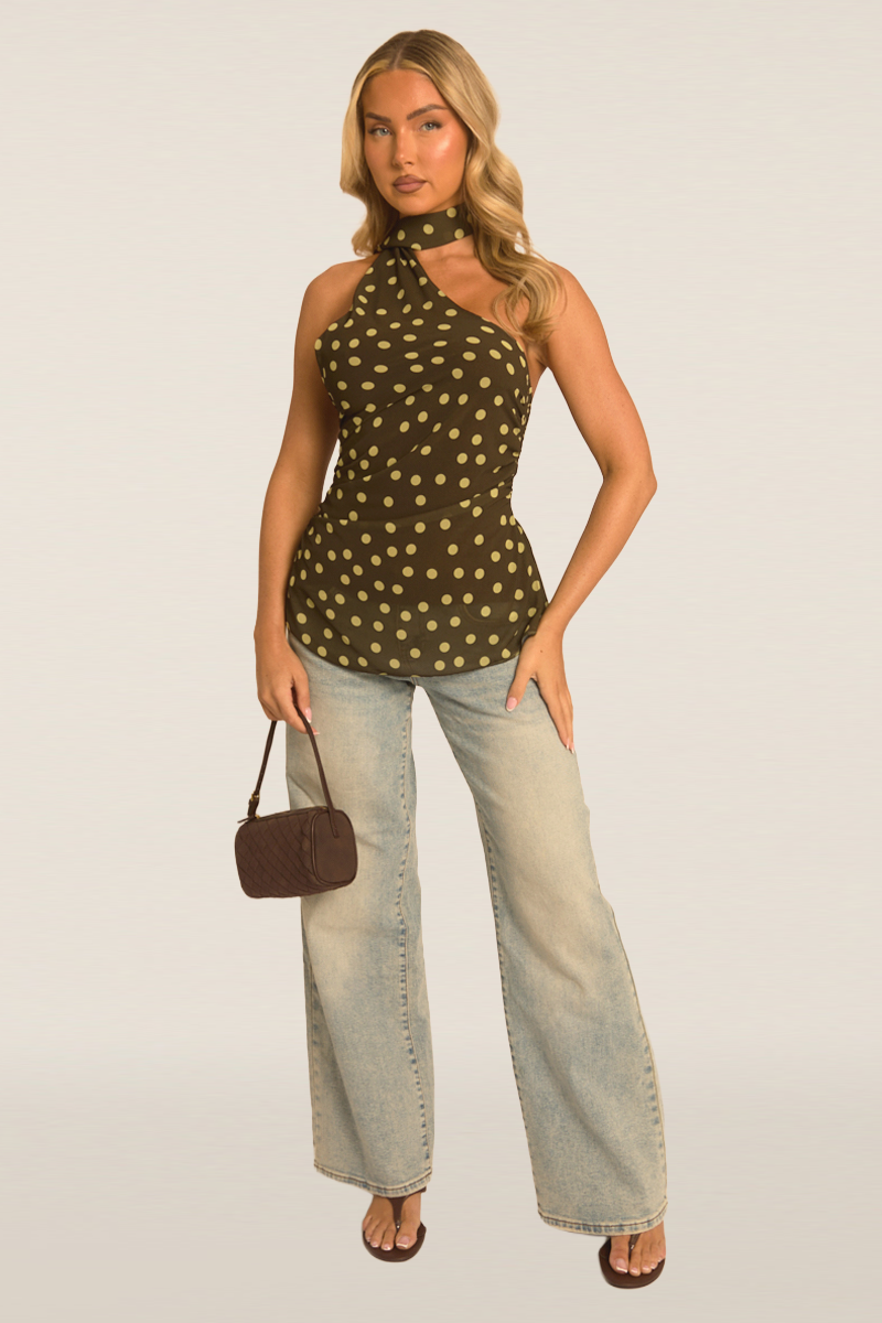 Green Polka Dot Scarf Top - Indie