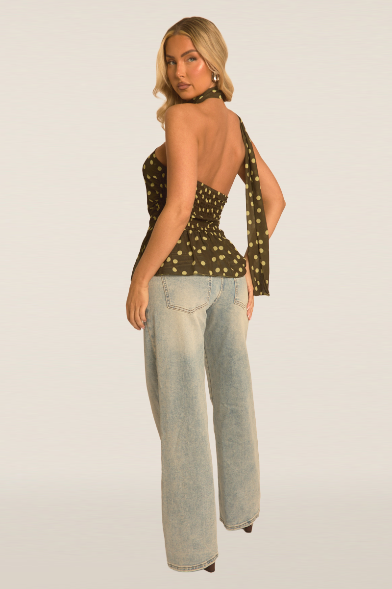 Green Polka Dot Scarf Top - Indie