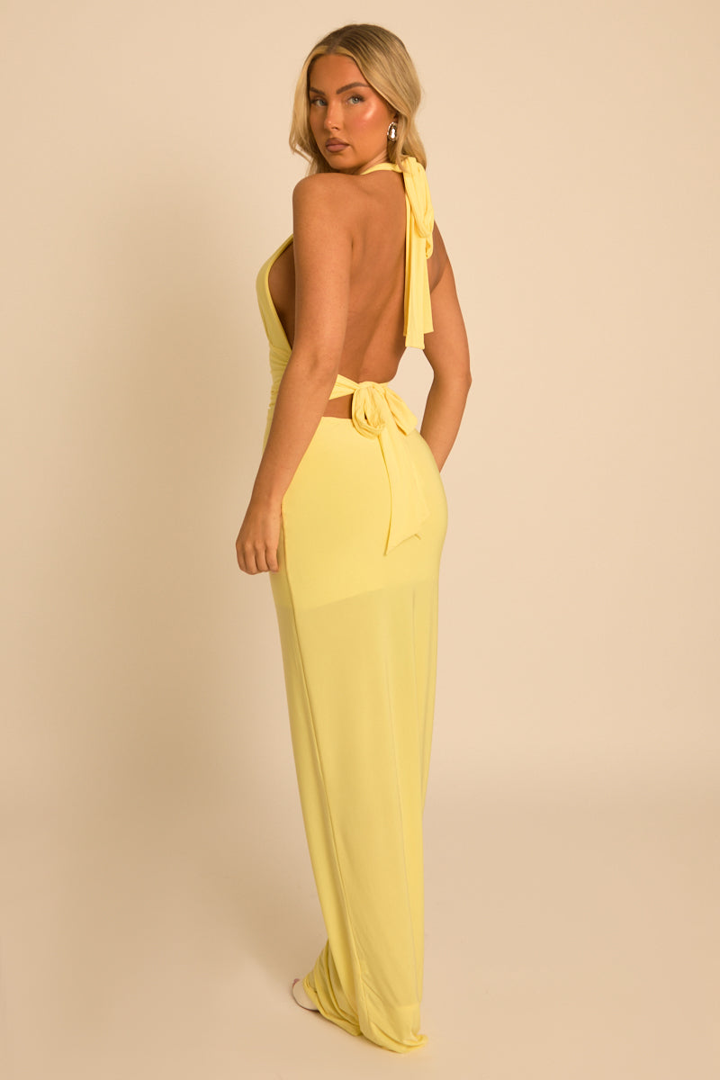 Yellow Halterneck Tie Back Maxi Dress - Amalfie