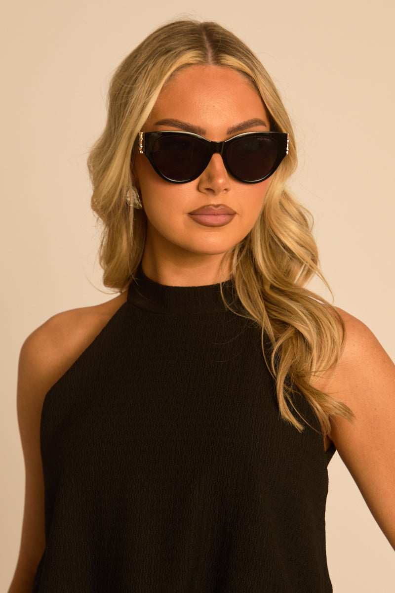 Black Logo Detail Oversized Sunglasses - Nellie