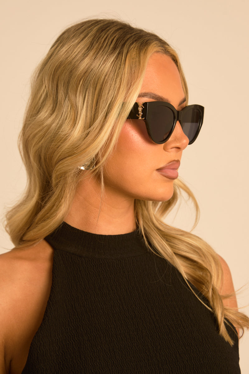 Black Logo Detail Oversized Sunglasses - Nellie