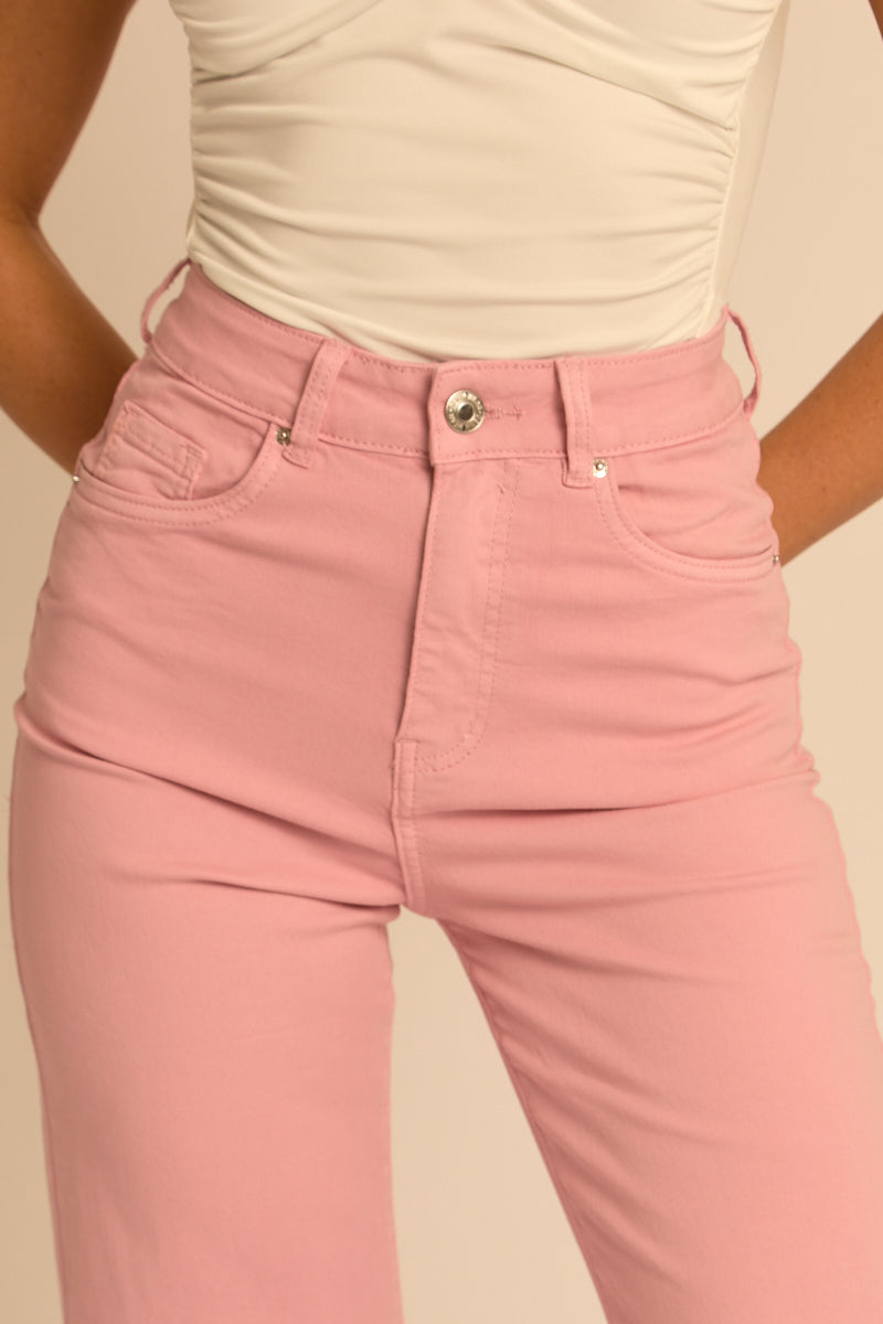 Pink Stretch Denim Wide Leg Jeans - Brayson