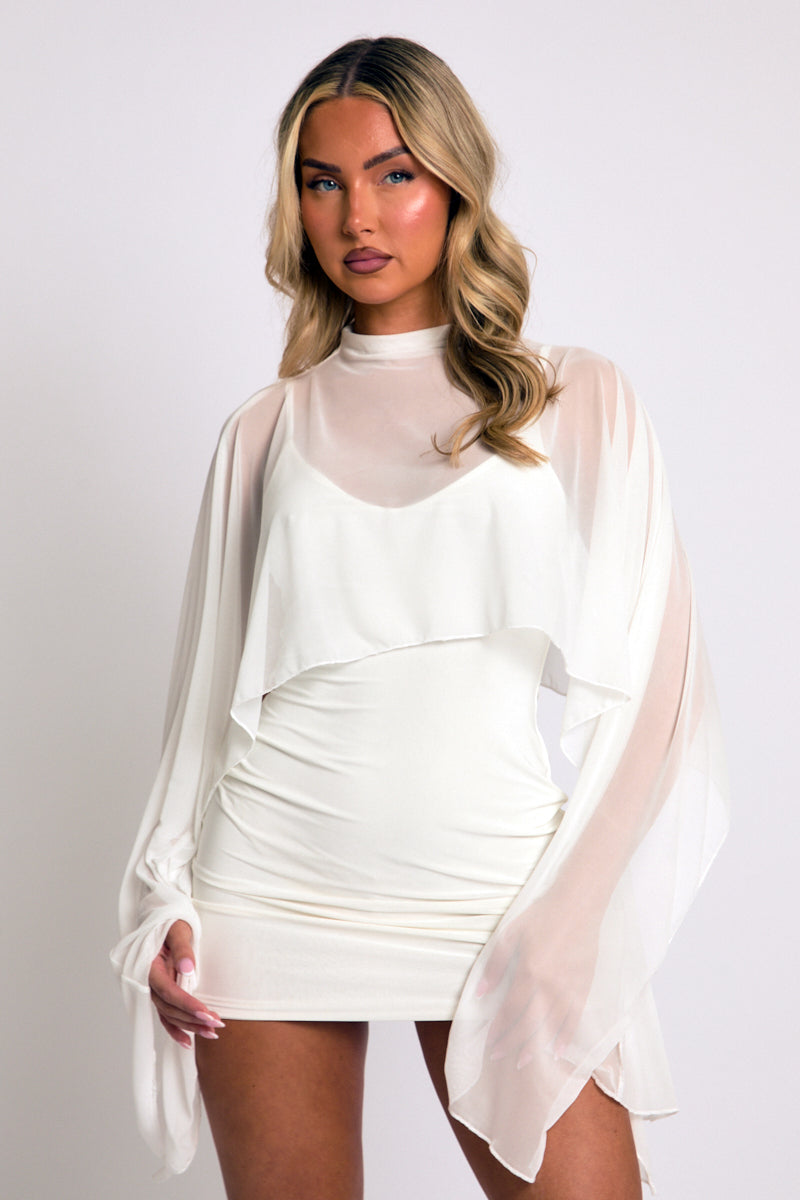 Cream Cape Detail Mini Dress - Lorren