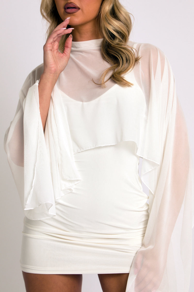 Cream Cape Detail Mini Dress - Lorren