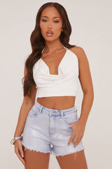 Light Blue Iridescent Detail Denim Shorts - Erin