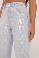 Light Blue Iridescent Detail Straight Leg Jeans - Esmee