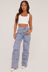 Light Blue Denim Cargo Trousers - Daisy