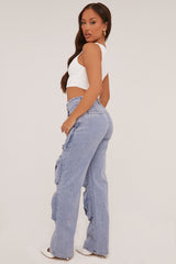 Light Blue Denim Cargo Trousers - Daisy