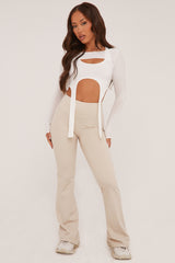 Stone Ruched Back Flared Leg Trousers - Hazel