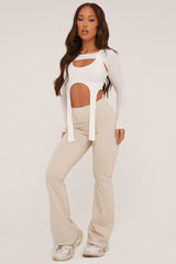 Stone Ruched Back Flared Leg Trousers - Hazel
