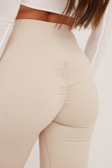 Stone Ruched Back Flared Leg Trousers - Hazel